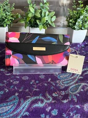 Trina Turk Black Multicolor Floral Foldover Wallet